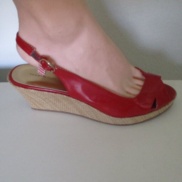 Tommy Hilfiger "Chevella" Red Slingback Open Toe Espadrille w/2.5" Wedge Heel-9M - Picture 4 of 9